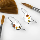 Artist Palette Hook Earrings in Silver and Amber