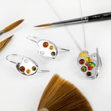 Artist Palette Hook Earrings in Silver and Amber