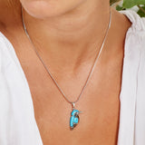 Small Kingfisher Bird Necklace in Silver, Turquoise and Amber
