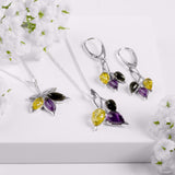Autumn Maple Leaf Necklace in Silver, Amethyst and Amber