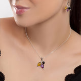 Beech Leaf Necklace in Silver, Amethyst and Amber