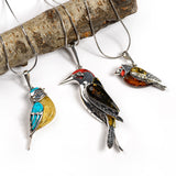 Blue Tit Bird Necklace in Silver, Turquoise and Amber