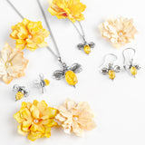 Miniature Bumble Bee / Bumblebee Necklace in Silver and Yellow Amber