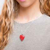 Large Heart Shaped Red Horn Coral Necklace - Natural Designer Gemstone