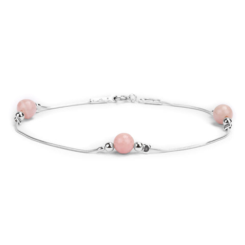 Bead Bracelet in Silver and Pink Opal