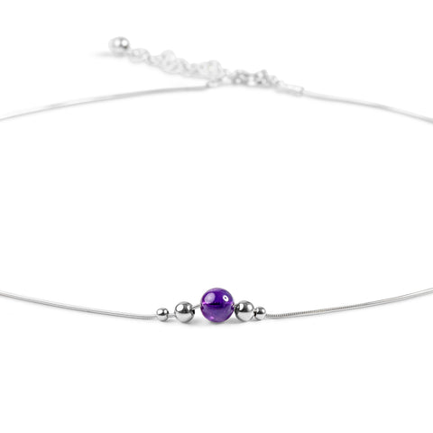 Delicate Single Stone Necklace in Silver and Amethyst
