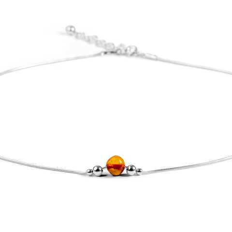 Delicate Single Stone Necklace in Silver and Amber