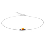 Delicate Single Stone Necklace in Silver and Amber