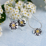 Daisy Hook Earrings in Silver and Amber