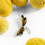 Golden Dragonfly Necklace in Silver and Amber