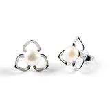 Flower Petal Earrings in Silver & White Pearl