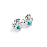 Hamsa Hand Stud Earrings in Silver and Turquoise