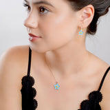 Handpainted Forget Me Not Drop Earrings in Silver and Amber