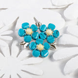 Forget Me Not / Forgetmenot Flower Brooch in Silver, Turquoise and Amber