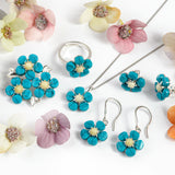 Forget Me Not Drop Earrings in Silver, Turquoise and Amber