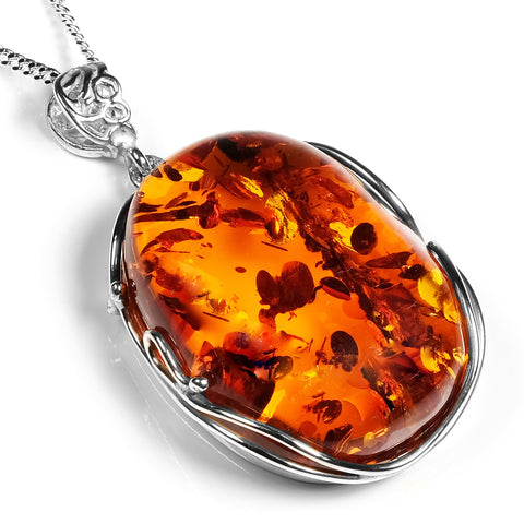 Quirky Baltic Amber and Silver Necklace - Natural Designer Gemstone