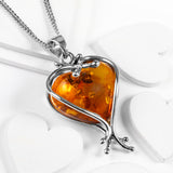Heart Shape Baltic Amber and Silver Necklace - Natural Designer Gemstone