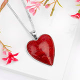 Large Heart Shaped Red Horn Coral Necklace - Natural Designer Gemstone