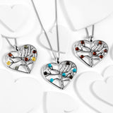 Symbol of Love Heart Necklace in Silver and Cognac, Green and Yellow Amber