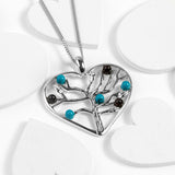 Symbol of Love Heart Necklace in Silver, Turquoise and Cherry Amber