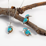 Kingfisher Bird Stud Earrings in Silver, Turquoise and Amber