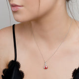 Large Ladybird Necklace in Silver and Coral