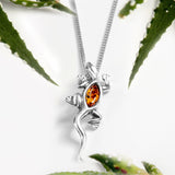 Small Climbing Lizard Necklace in Silver and Amber