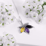 Autumn Maple Leaf Necklace in Silver, Amethyst and Amber