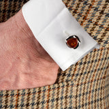 Chunky Oval Centre Cufflinks in Silver and Cognac Amber