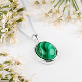 Classic Oval Necklace in Silver and Malachite