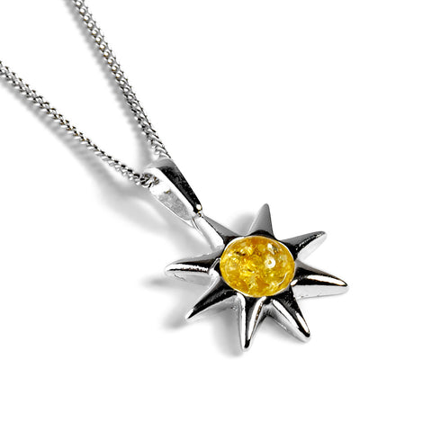 Symbol of Hope Sun Necklace in Silver and Amber