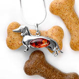 Dachshund / Sausage Dog Necklace in Silver and Amber