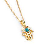 Miniature Hamsa Hand Necklace in Silver and Turquoise