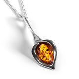 Lily Flower Necklace in Silver and Amber