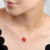 Hand-Painted Poppy Flower Necklace in Silver and Amber