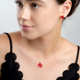 Hand-Painted Poppy Flower Necklace in Silver and Amber