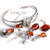 Rose Necklace in Silver and Cognac Amber