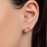 Rose Stud Earrings in Silver and Coral