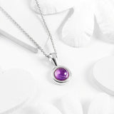 Round Charm Necklace in Silver and Amethyst