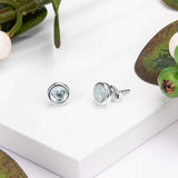 Small Round Stud Earrings in Silver and Blue Topaz