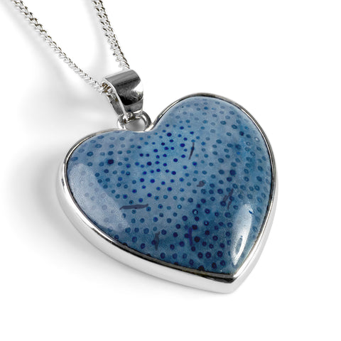 Large Heart Shaped Blue Sponge Coral Gemstone Necklace - Natural Designer Gemstone