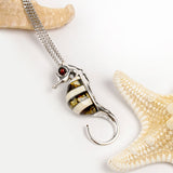 Small Seahorse Necklace in Silver and Amber