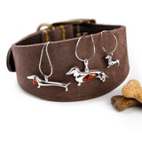 Sausage Dog Dachshund Necklace in Silver and Amber