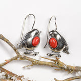 Robin Hook Earrings in Silver and Coral