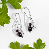 Spider on Web Hook Earrings in Silver and Cherry Amber