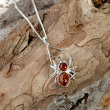 Spider on Web Necklace in Silver and Amber