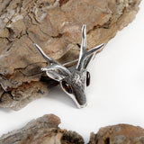 Stag Head Brooch in Silver and Amber