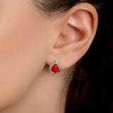 Classic Teardrop Stud Earrings in Silver and Coral