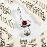 Large Treble Clef Brooch in Silver and Amber