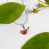 Cute Bird Necklace in Silver and Amber